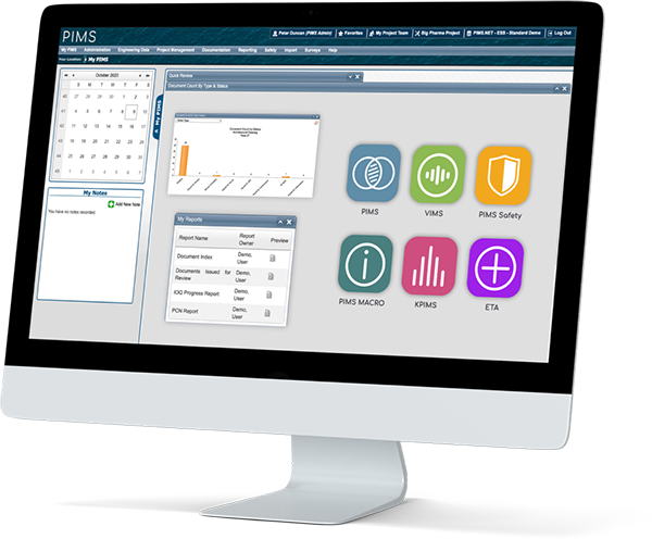 Angled iMac with PIMS charts on-screen